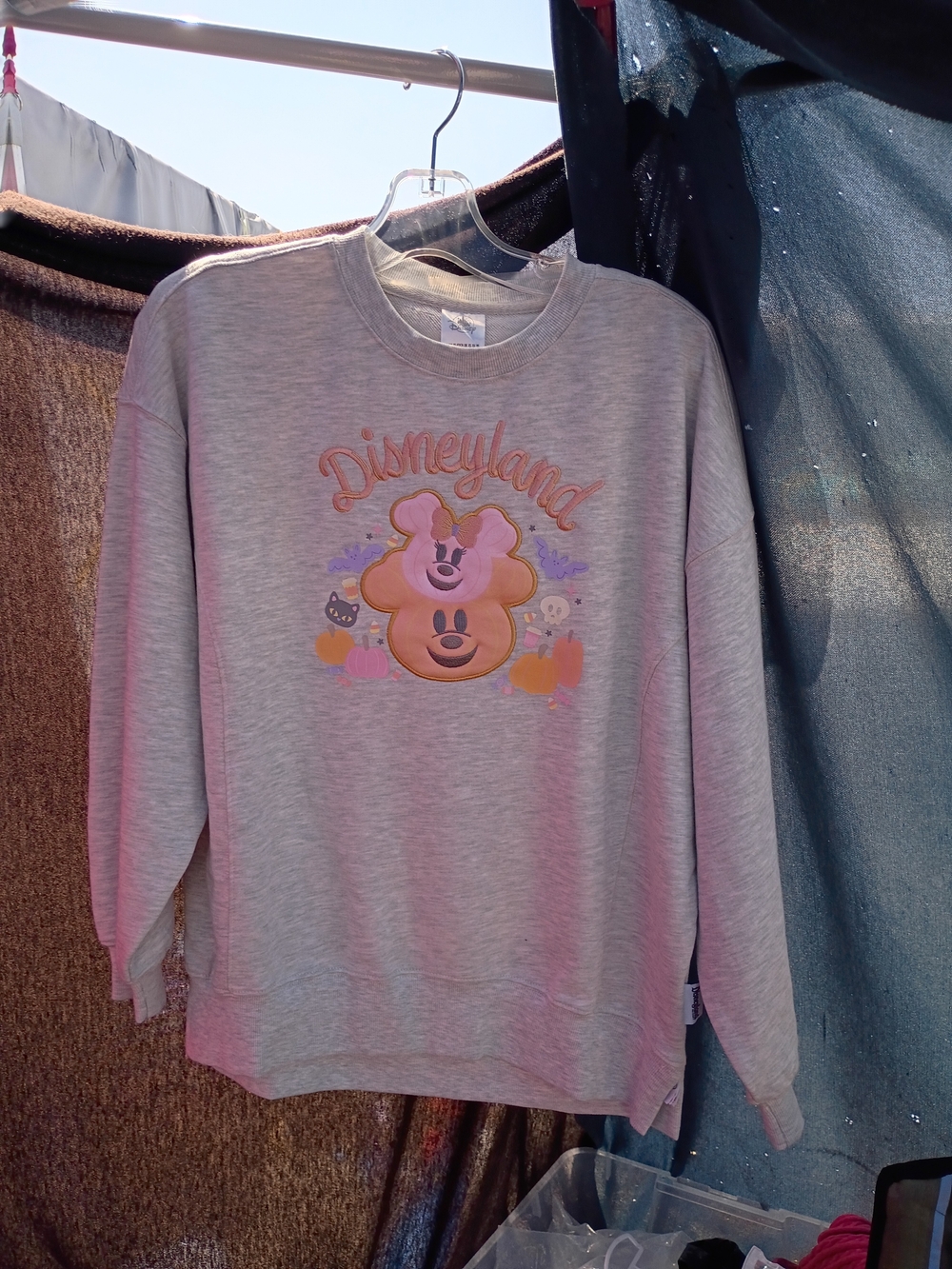 Disney Gray Crewneck Sweatshirt with Pink & Orange Mickey Stack Graphic